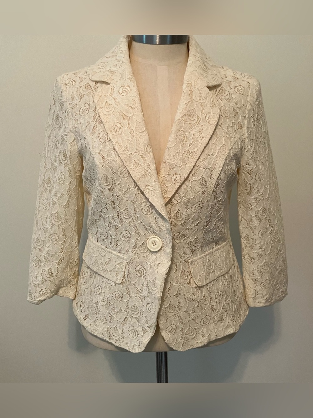 Women’s White Lace Blazer Jacket Petite S Lined Fairy Cottagecore Romantic